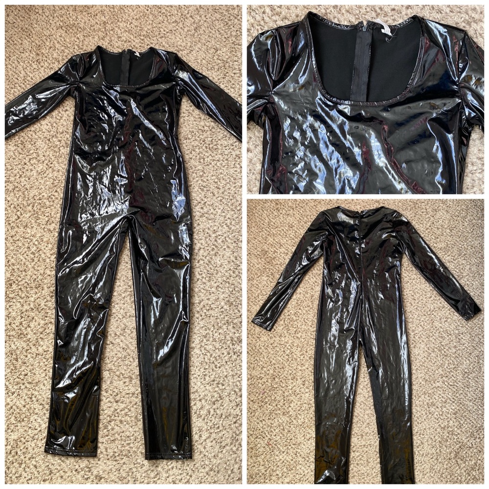 Black Shiny Vinyl Women's Jumpsuit Halloween Size L